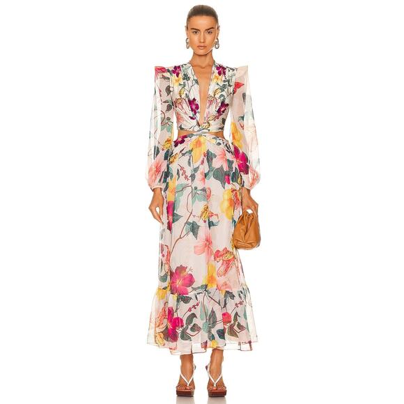 PatBo Dresses & Skirts - PATBO Hibiscus Cut Out Maxi Dress in Vanilla M